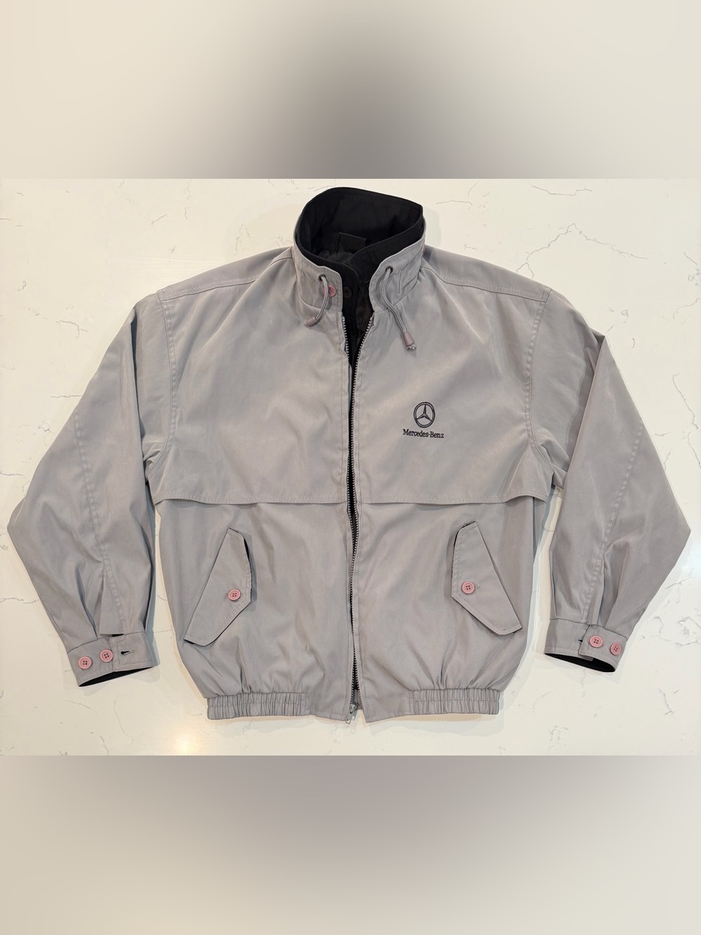 Mercedes-Benz Jacket Mens M Gray Full Zip Embroidered Logo Stand-Up Collar